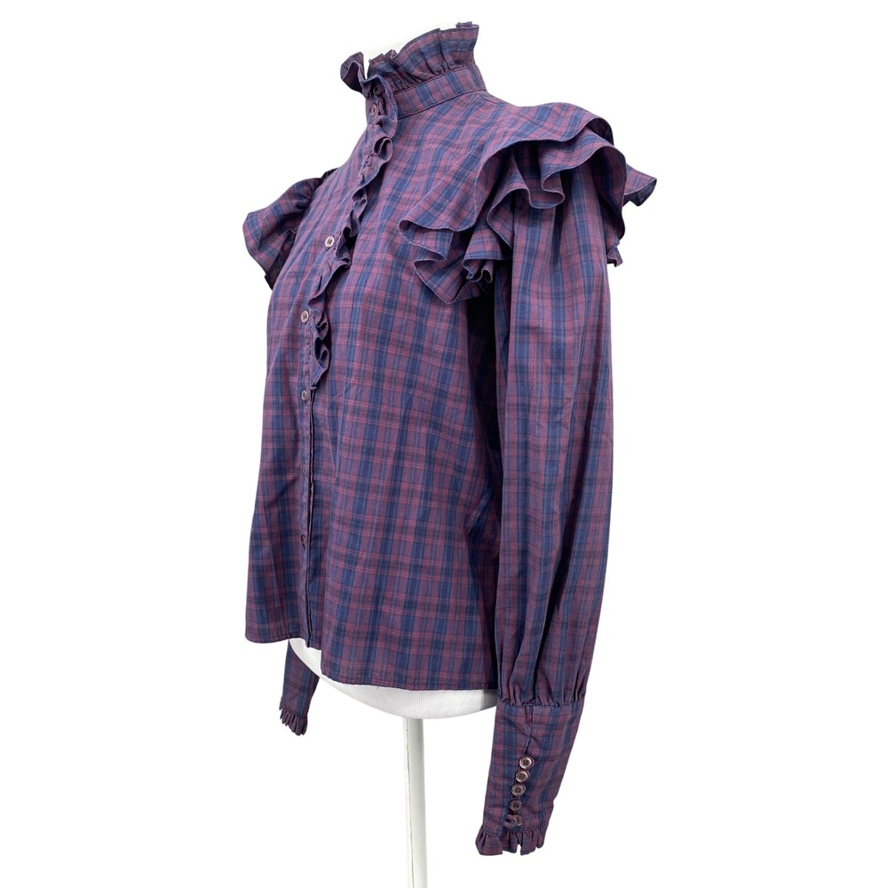 Vintage‎ 70s Hunters Run Plaid Ruffle Collar Shirt Women Size 9
S Cottagecore
